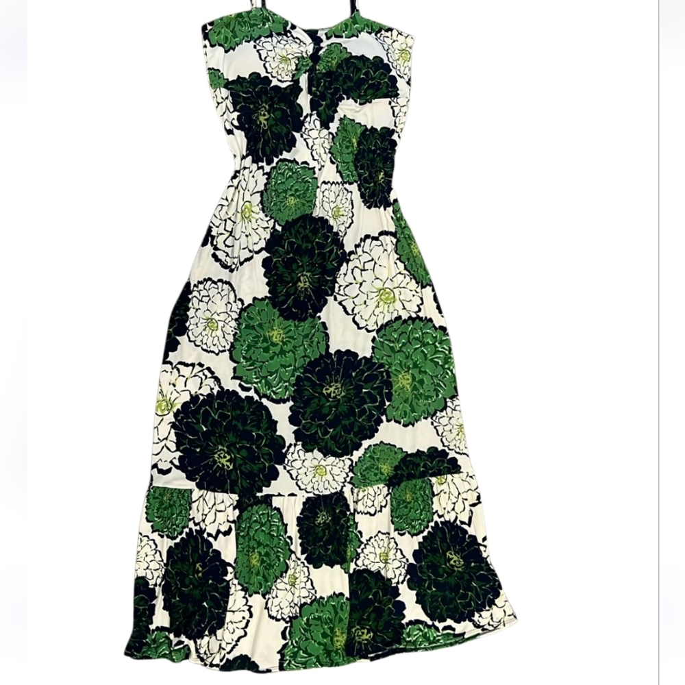 Floral Maxi Dress in Green and White